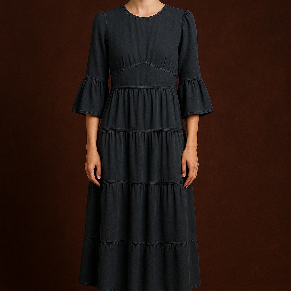 Cefinn Tiered Maxi Blue Structured Dress SZ 8 Bohemian Fairy Whimsical‎ Designer
